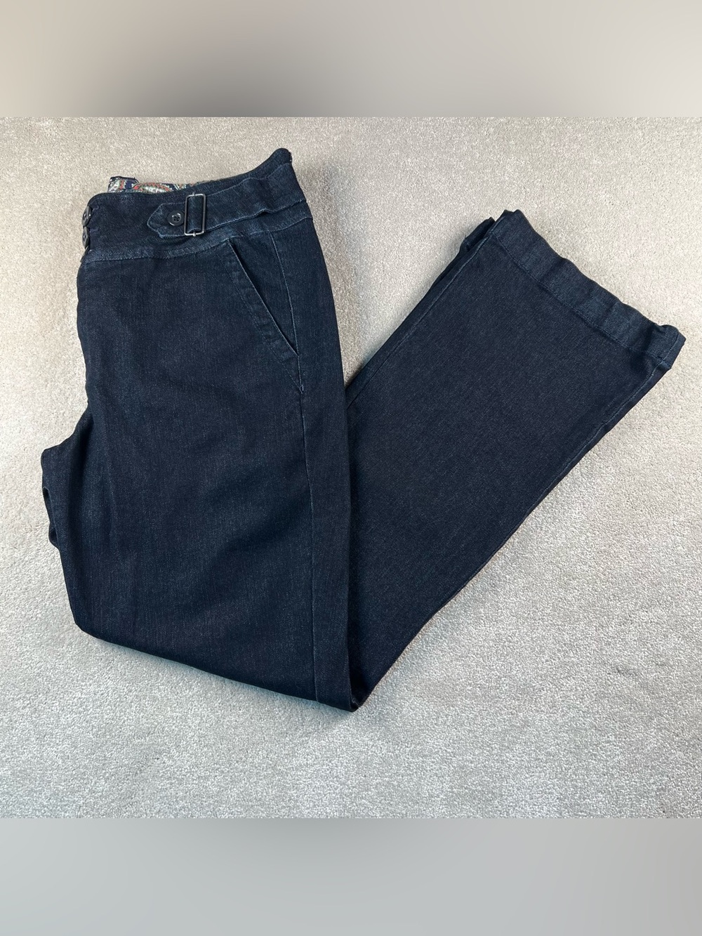 Jeans Dark Wash Denim Bootcut Flare Stretch Side Belt Detail One 5 One Womens 12